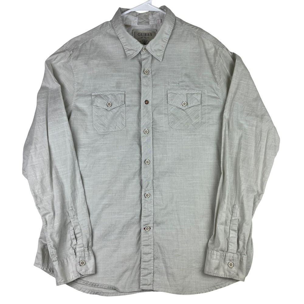 Guess Button Down Shirt Mens XXL Gray Long Sleeve Annie Oakley Graphic Western